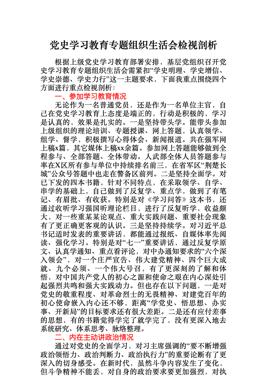 党史学习教育专题组织生活会检视剖析2 首屏预览