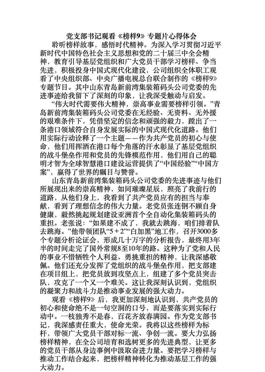 党支部书记观看《榜样9》专题片心得体会 首屏预览